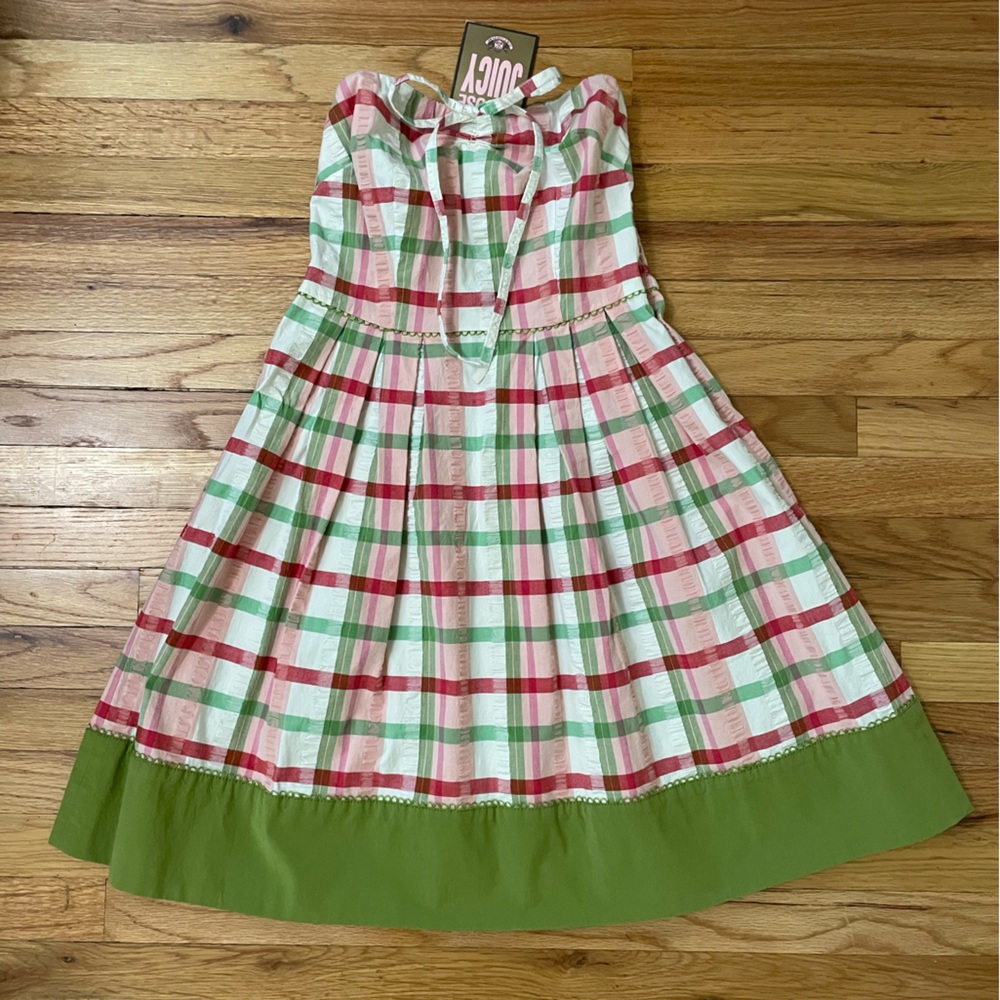 NWT Juicy Couture Strapless Pink, Red & Green Plaid Sundress